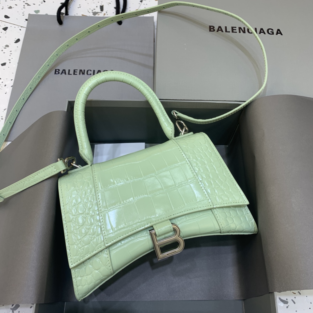 Balenciaga Hourglass Small Handbag Crocodile Embossed Shoulder Bag 